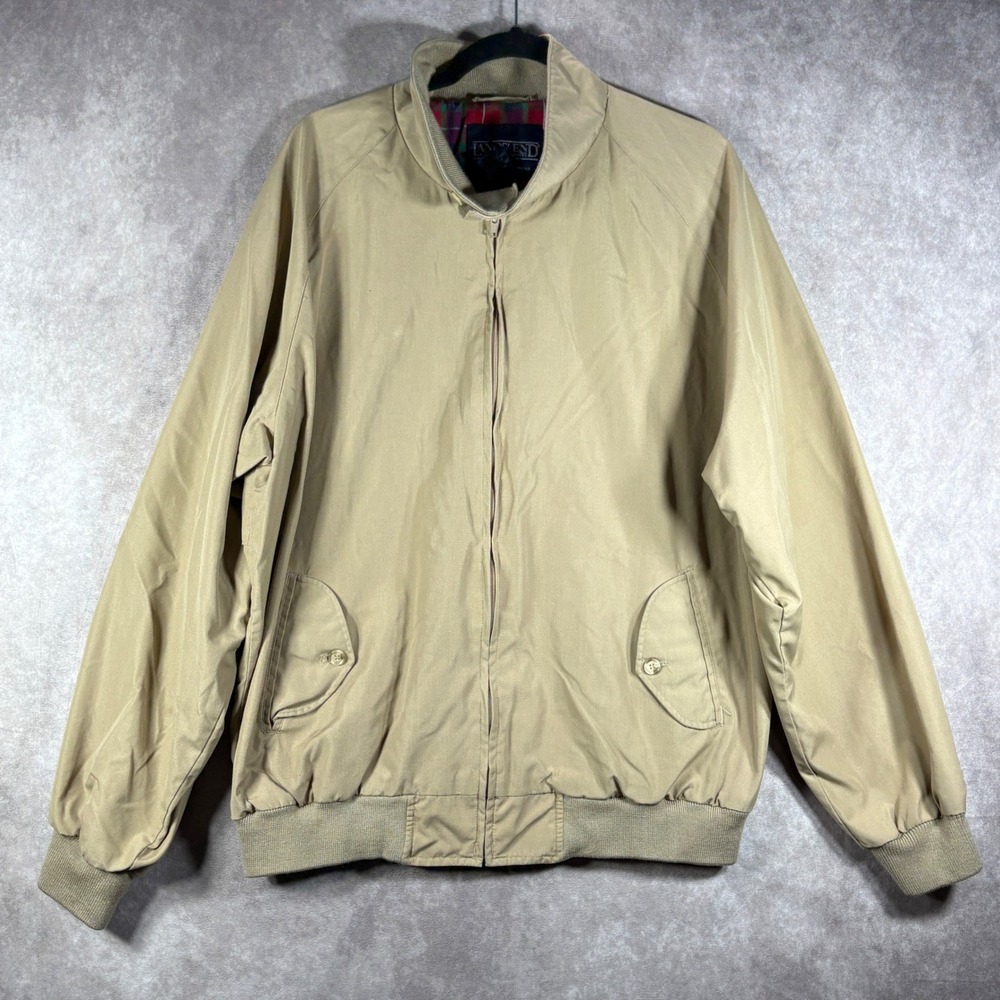 Vintage Lands End Jacket Mens XL Tall Tan Harrington Bomber Plaid Lined Preppy